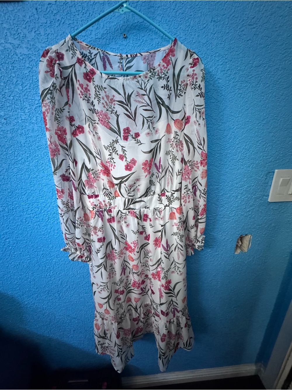Eliza J White Midi Dress with Pink Floral Print